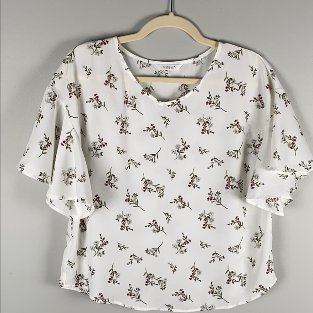 Colza white floral print medium crop top